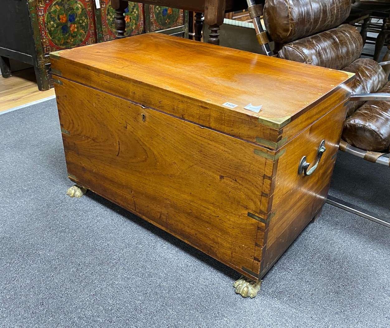 A 19th century brass bound camphorwood trunk, length 80cm, depth 47cm, height 51cm